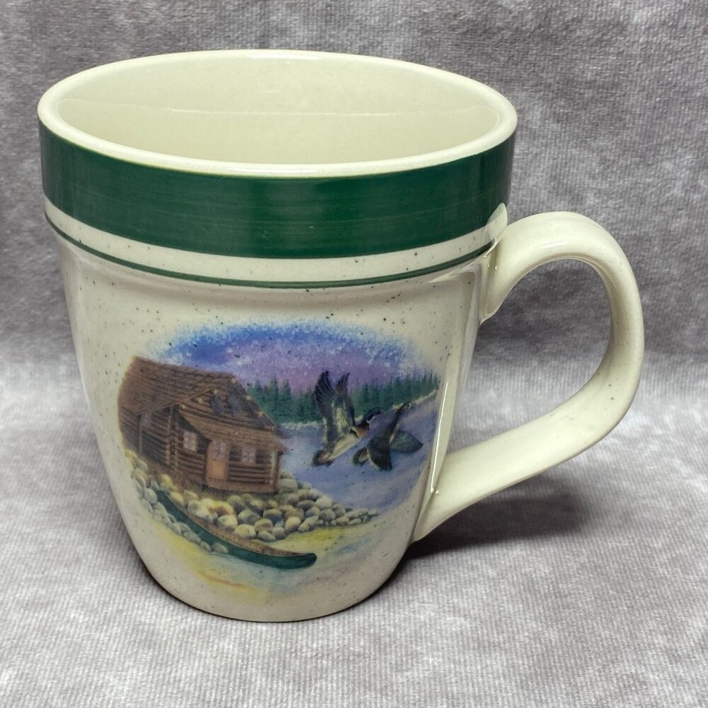Cabela's Folkcraft Stoneware Cabin Coffee Mug Cup Ducks 16 oz
